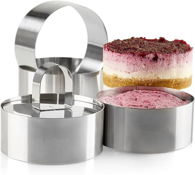 Uncle Jack Professional Stainless Steel Round Food Tower Presentation Cooking Rings with Food Press