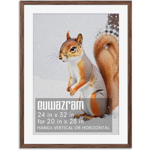 Rustic Walnut 24x32 Frame - Single Frame, 24 x 32 Poster Frame with Mat for 20x28, Picture Frames for Artwork, Puzzles, Photos and Movie Posters