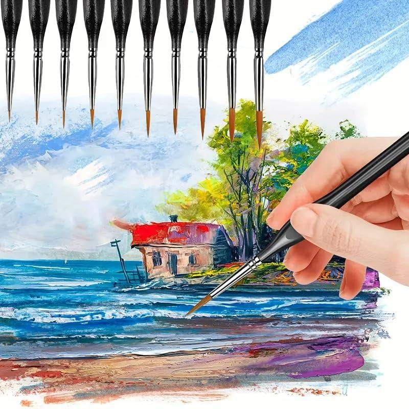 10PCS Black Detail Paint Brushes Set,Miniature Brushes for Fine Detailing and Art Painting Use for Acrylic, Watercolor, Oil