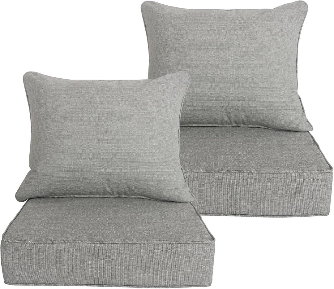 24x24 inch Outdoor/Indoor Deep Seat Patio Cushions Set of 2 Resilient Foam Filling Water Repellent Stain-Resistant UV Resistant Weather Resistant Deep Seat Bottom Stone Gray (24"x24" 2 sets)
