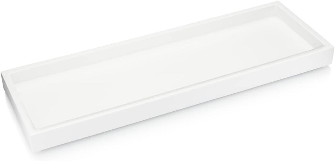 Essentra Home Matte White Luxury Bathroom Vanity Tray, Rectangular Cosmetic Tray.