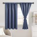 JIUZHEN Dusty Blue Blackout Curtains for Bedroom - Thermal Insulated Room Darkening Rod Pocket Curtains for Living Room, Set of 2 Panels with Tiebacks, 42 x 45 Inch Length, Dusty Blue