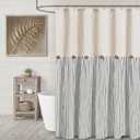 Farmhouse Shower Curtain Linen Button Woven Fabric Country Rustic Western, Pleated Black Stripe 72" W x 72" L