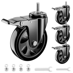 4 Inch Stem Caster Wheels, Heavy Duty Threaded Stem Casters UNC 3/8"-16 x 1 Swivel Casters Set of 4 with Safety Dual Locking Wheel for Furniture and Cart
