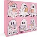 Autumn Indoor Home Room Cute Ghost Table Wood Box Sign, Desk Decor Farmhouse Coffee Bar Office Home Bedroom Living Room Rustic Wooden Block Sign for Bookshelf Tabletop Wall Door, 5x5 Inches(mh02)