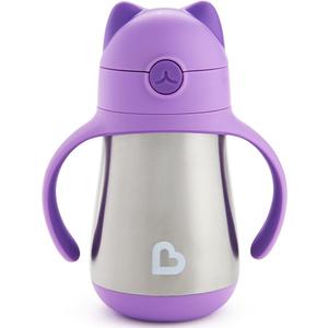Munchkin Cool Cat Sippy Cup with Straw for Toddlers, Stainless Steel Straw Cup, 8 Ounce, Purple