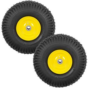 2 PCS Exact Replacement 15x6.00-6" Front Tires and Wheel Assembly for John Deere Riding Mowers, Compatible with John Deere 100 and 300 Series, 3" Offset Hub, 3/4" or 5/8" or 1/2" Bushings (Yellow)