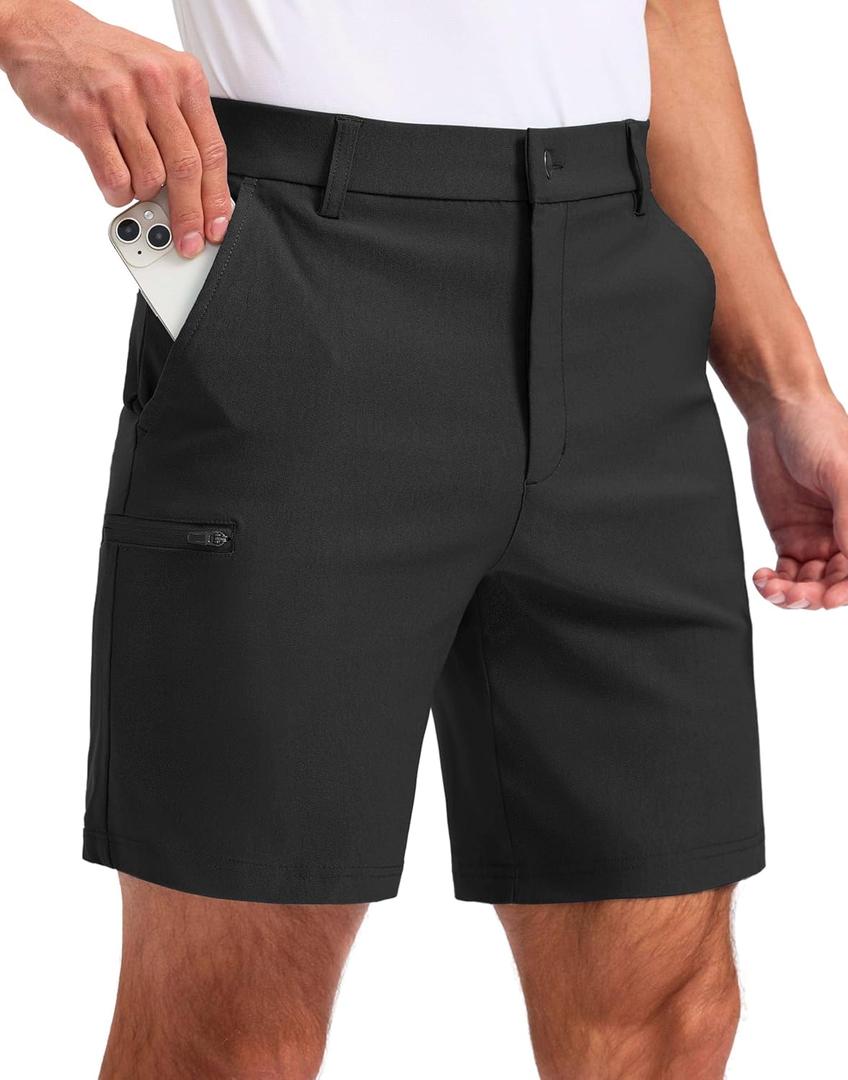Pudolla Men's Casual Shorts 7/9 Inch Golf Shorts Stretch Dress Work Shorts for Men with 4 Pockets Quick Dry Lightweight (Black)