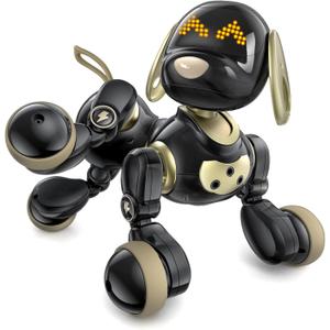 Ruko 18011 Robot Dog Toy, Smart Interactive Puppy with 30+ LED Faces, Remote & Gesture Control, Programmable Electronic Pet for Kids Ages 38, Black & Gold
