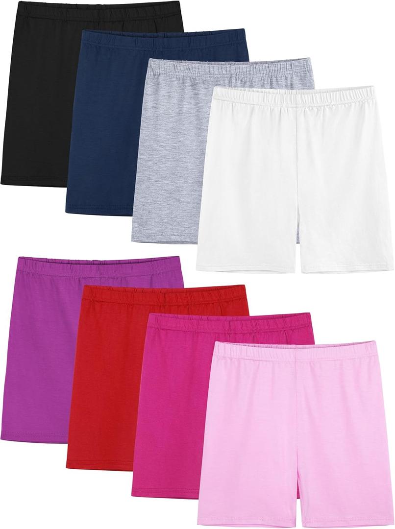 8 Pack Girls Shorts Bike Shorts Toddler Biker Cartwheel Multi-Color Dance Under Dress Girls Clothes (6-7 Years, Black, Gray, Navy Blue, Mixed Color H)