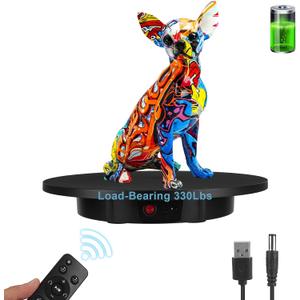 Motorized Rotating Display Stand, Rechargeable Rotating Platform 330 Lbs Load 360 Degree Mute Remote Control Angle Speed Electric Rotating Turntable for Photography Products Live Video Show, Black
