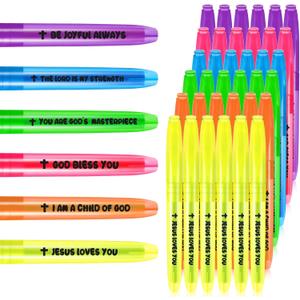 36 Pcs Christian Highlighter Bulk, Bible Highlighter Multicolor Back to School Students Gift Motivational Sunday School Pens with 6 Colors, Christian Gifts for Church Classroom