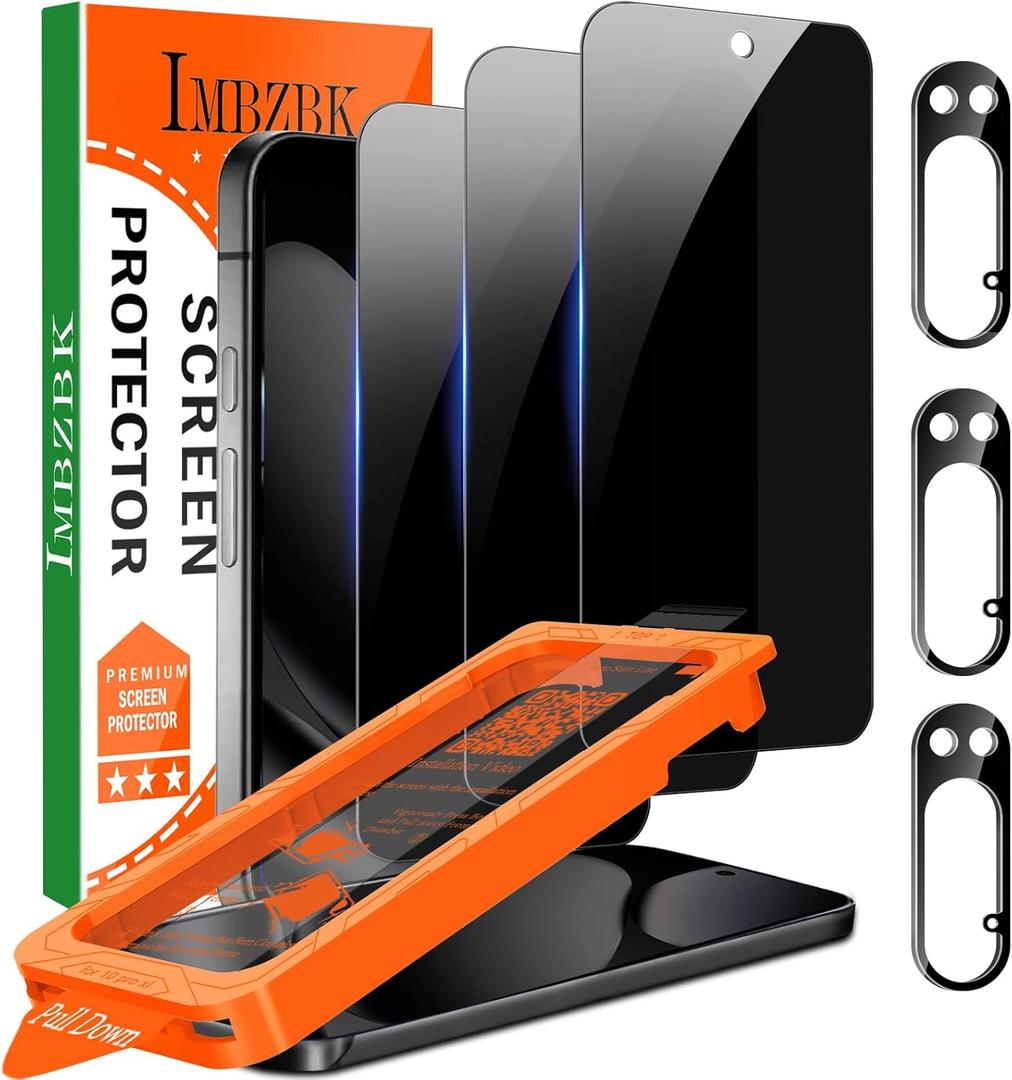 IMBZBK [Auto-Dust Removal] 3 Pack Privacy Screen Protector for Google Pixel 10 Pro XL [Phone Case Friendly], 3 Anti Spy Tempered Glass Camera Lens Protector Accessories, Military Grade Shatterproof