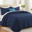 Lavsiry Navy Oversized California Cal King Size Quilt Bedding Set with Pillow Shams, Summer Lightweight Bedspread Coverlet, Soft Quilted Blanket Thin Comforter for All Seasons
