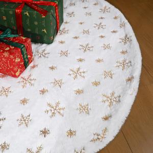 60 Inch Christmas Tree Skirt - Vonhen Large Snowy White Faur Fur Tree Skirt for Merry Christmas Party Christmas Tree Decorations White Plush Gold Sequin Snowflake