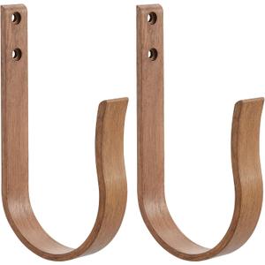 Light Brown Wood Grain Curtain Holdbacks,Solid Aluminum Wall Mounted Curtain Tiebacks & Hooks,U Shape Curtain Holders,Elegant Curtain Pull Backs for Drapes, Curtains(2 Pack)