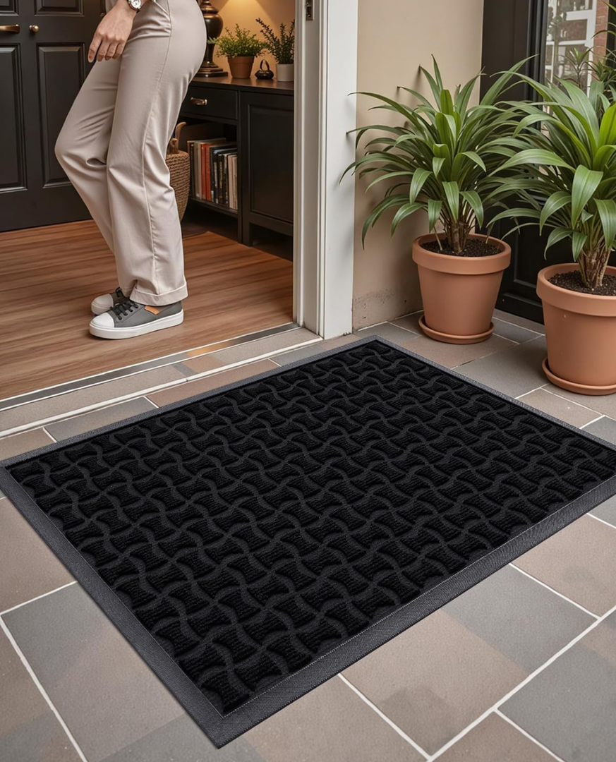 Color&Geometry Front Door Mat Outside Entrance, All-Season Heavy Duty Outdoor Door Mat for Patio Waterproof, Welcome Mat Doormat Outdoor Entrance Non Slip with Rubber Backing, Black 61x92