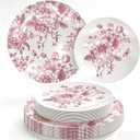 FYSUIMU 40Pcs Pink Floral Plastic Plates Vintage Flower Reusable Plate Chinoiserie Dinner Dessert Plates for Mother's Day Birthday Baby Shower Party Supplies Table Decor