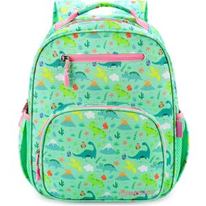 mibasies Girls Backpack 5-8: Lightweight Kids Backpacks for Girls - Girl Bookbag for Elementary School - Dinosaur Forest Light Green