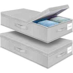 Supowin Underbed Storage Containers Bin with Lids, Large Under Bed Storage Organizer Box with Handle, Foldable Under the Storage Bags for Organizing Clothes, Shoes, Blankets, Pillows