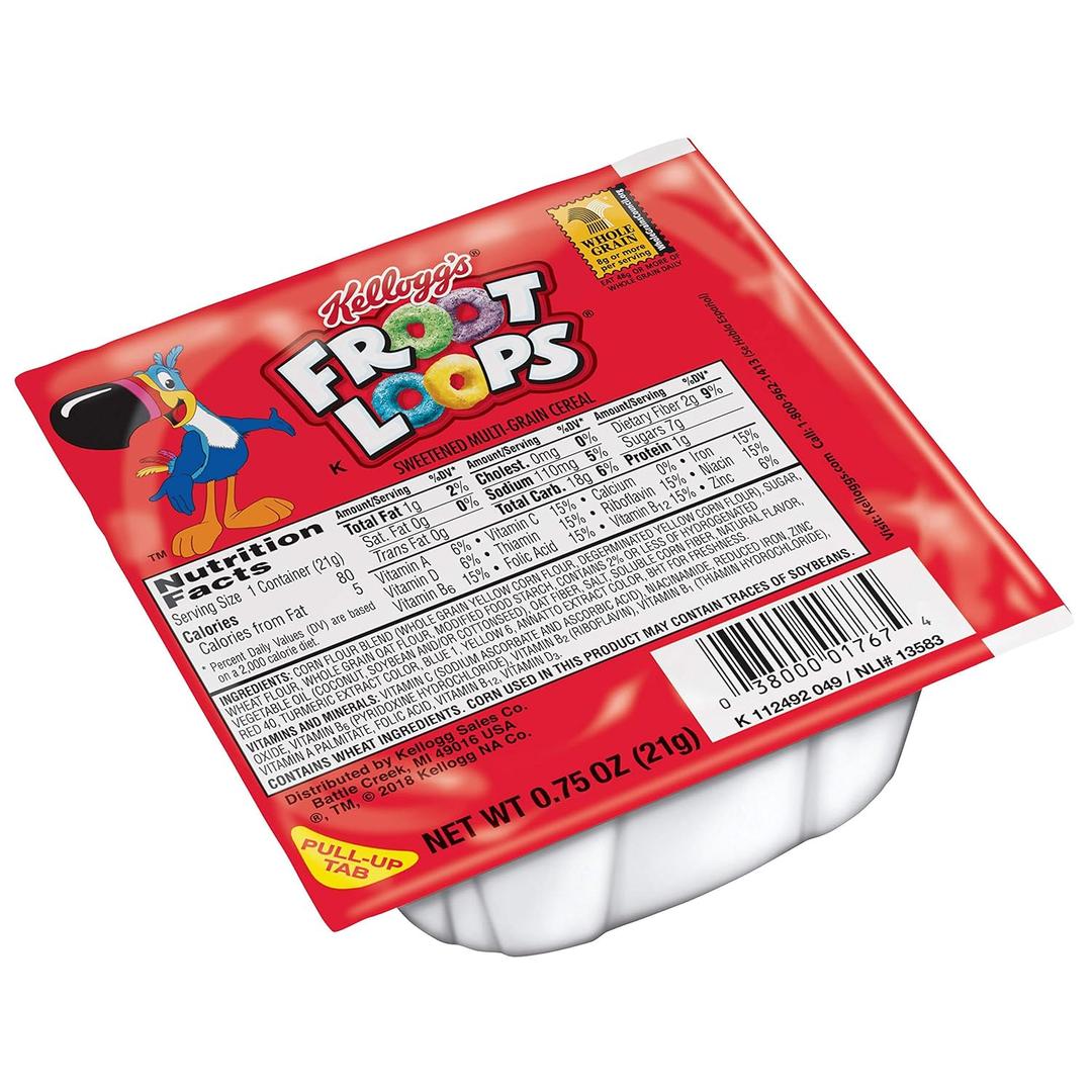 Kellogg's Froot Loops, Breakfast Cereal, Original, .75oz (96 Count) BB Date: 07/21/26