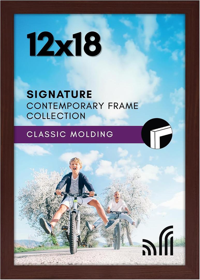 Americanflat 12x18 Poster Frame with Shatter-Resistant Glass - Signature Collection - Gallery-Style Frames Made of Engineered Wood - Photo Frame for Wall Display - Mahogany