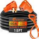 15FT 50 Amp RV/Generator Extension Cord Outdoor with Grip Handle,125/250V,12500W, 4 Prong,Heavy Duty 6/3+8/1 Gauge STW,NEMA 14-50P to 14-50R,ETL Listed