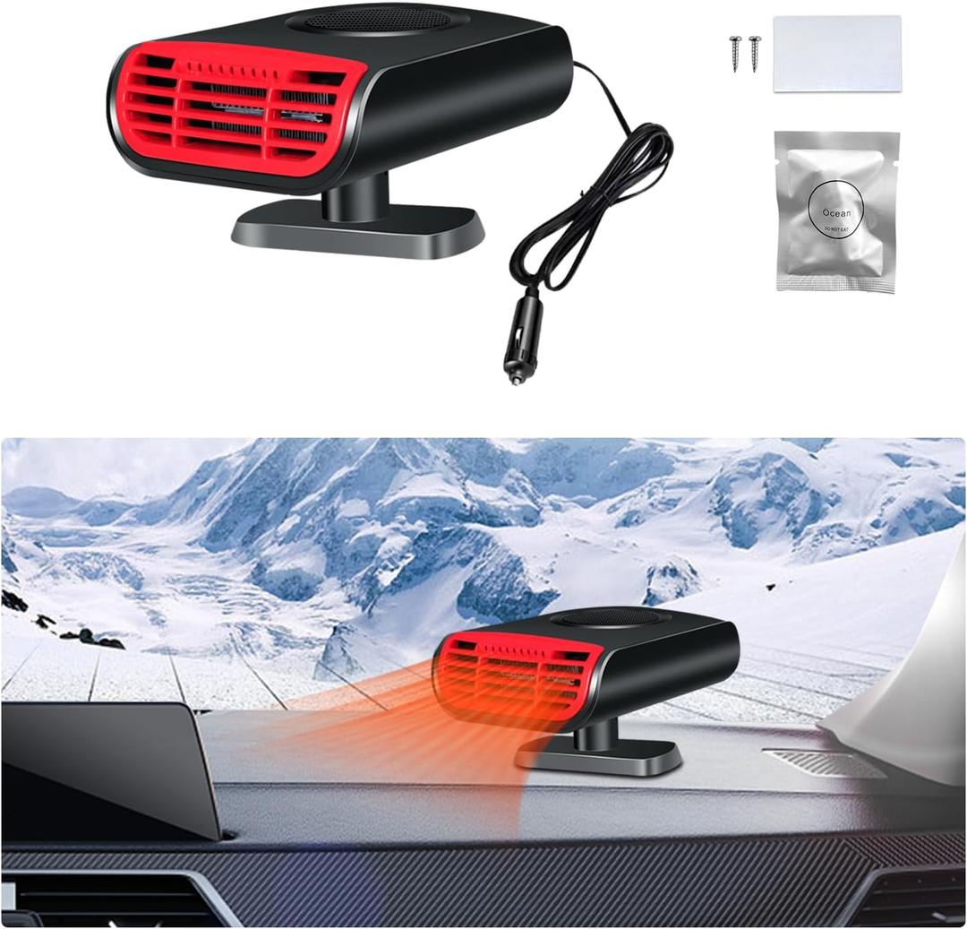 2 in 1 Car Heater, 12V 150W Portable Fast Heating Defrost Defogger with Rotatable Base, Automotive Windshield Heating or Cooling Fan That Plugs in Cigarette Lighter