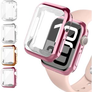 4 Pack Case for Apple Watch Screen Protector 41mm 45mm 44mm 40mm 46mm 42mm 38mm Series 10 9 8 7 6 5 4 3 SE/2,Soft TPU Screen Protector Film +Full Protection Face Cover Bumper Case for iWatch Cover
e