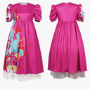 Weird Doll Costume Dress Adult Women Doll Cosplay Pink Outfit Mesh Skirt Puff Short Sleeve Halloween Printed Dresses, M