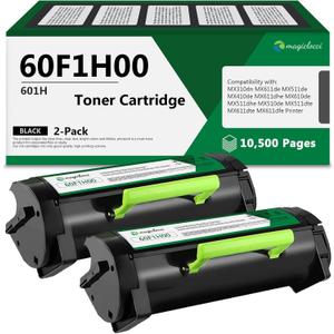 50F0H00/60F1H00 High Yield Toner Cartridge Replacement for Lexmark 50F0H00 60F1H00 601H Toner Cartridge for MX310dn MX410de MX510de MX610de MX611de MX611dhe MX611dte (Black, 2-Pack)