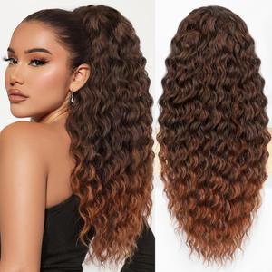 HMD Curly Ponytail Extension Drawstring Ponytail for Black Women Natural Black Mixed Medium Auburn Curly Clip in Hair Extensions 22 Inch Ponytail Extension Synthetic Hairpiece for Daily Party (black mix medium auburn)
