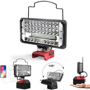 LIVOWALNY LED Work Lights Compatible with Milwaukee 18V Battery, 100W 10000LM 7" Flood Light Portable with USB & Type-C Charging Port & Low Voltage Protection 140 Pivoting Head, Battery Not Included
