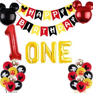 Letromp Mickey 1st Birthday Decorations Boys First Year Old Balloons Boys One Banner for Mickey 1st Birthday Baby Shower Party Supplies Decorations, Large, Red