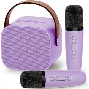 IROO Karaoke Machine for Kids,Most Popular Birthday Gifts for 3, 4, 5, 6, 7, 8, 9, 10,11,12 +Year Old Girls Boys,Mini Karaoke Machine with 2 Wireless Microphones,Portable Bluetooth Home Party (Purple)
