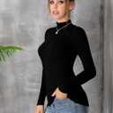 MANGDIUP Women's Mock Turtleneck Long Sleeve Sleeveless Pullover Tops Slim Fit Basic T-Shirts (Black)