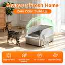 Stainless Steel High Sides Cat Litter Box with Scoop, Open Top Litter Pan for Indoor Cats, Easy to Clean, Reduced Litter Scatter, Medium