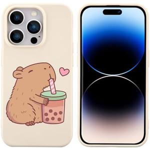 JOYLAND Cute Capybara Pattern Phone Case for iPhone 14,Kawaii Animal Printed White Liquid Silicone Case Soft Shockproof Protection Shell with Soft Microfiber Lining for Girls Women set of 2