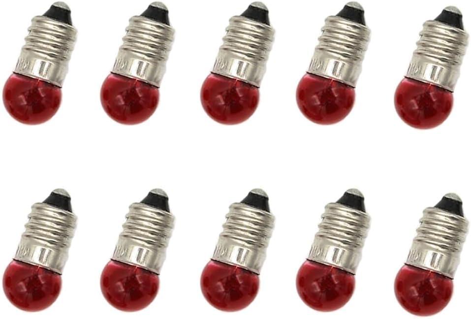 Red E10 Miniature Screw Base Light Bulbs 2.5V Flashlight Lamp Mini Light Bulbs 2.5 Volts (10)
