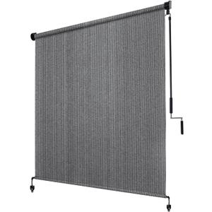 Shade&Beyond Outdoor Roller Shades with Splicing Design, 8' W x 8' H Cordless Patio Roll Up Blinds, Exterior Shade Cloth Roll for Porch, Gazebo, Pergola, Balcony, Gray