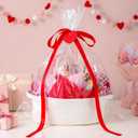 Pickmesh 10 Pcs 1 Set Valentines Gift Basket Small Woven Basket with Gift Bags Tissue Paper Label and Ribbons Clear Cellophane Bags Tags for Valentines Day Holiday Party Supplies (Red)