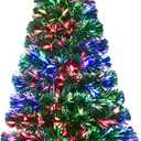 3ft Green Fiber Optic Christmas Tree,Pre-Lit Artificial Mini Christmas Tree, Tabletop Small Xmas Tree with Stars Holiday Home Decorations