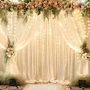 10x10ft Champagne Backdrop Curtains with Lights Photo Drapes Wrinkle Free Fabric Backdrop Curtain for Wedding Birthday Party Baby Shower Shoot Bridal Shower Home Party Background Decorations