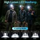 BORUIT RJ-3000 Headlamp Rechargeable, LED Head Lamp Super Bright - Outdoor Headlight 4 Modes, 4 Helmet Clips, Waterproof Construction Hard Hat Head Light for Adults Camping Hiking Hunting