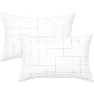 JELLYMONI 100% Natural Cotton Plaid Standard Pillowcases Set, 2 Pack White with Black Grid Geometric Pattern Printed Pillow Covers with Envelope Closure(Pillows are not Included) (0603)