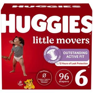 Huggies Little Movers Baby Disposable Diapers - Size 6, 96 Piese