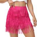 Fringe Skirt Women High Waist Mini Stretchy Pencil Cowgirl Concert Party Club Rave Festival Western Dance (Pink, S)