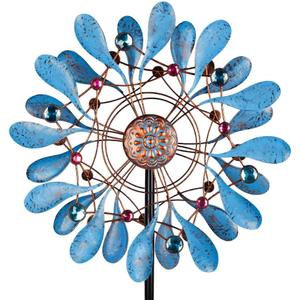 Stargarden Wind Spinners Outdoor, Large Kinetic Wind Spinner, Waterproof Blue Pinwheels with 4 Sturdy Stake, Metal Windmill for Yard, Porch Decor (21 * 90 Inches)