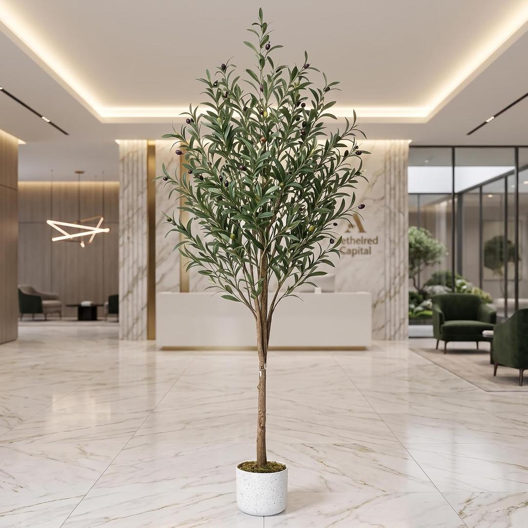 Garvee 5.3FT Artificial Olive Tree in Pot, Fake Olive Plants with Nautral Leaves & 34 Fruits, Decorative Artificial Plants Indoor for Office Home Bedroom Modern Farmhouse Entryway Decor | Fake Olive Plants with Planter, Decorative Artificial Plants Indoor for Office Home Bedroom Modern Farmhouse Entryway Decor