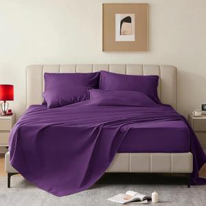 Full Size Bed Sheets - 6 Piece Soft Microfiber and Wrinkle Free Sheets - Easy Care, Extra Soft, Cooling Sheets - 1 Deep Pocket Fitted Sheet 1 Flat Sheet and 4 Pillowcases (Full Purple)